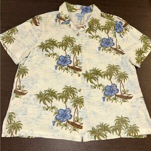 Liz & Me Women’s Hawaiian Cream Shirt Size 1X Floral Rayon Short Sleeve
